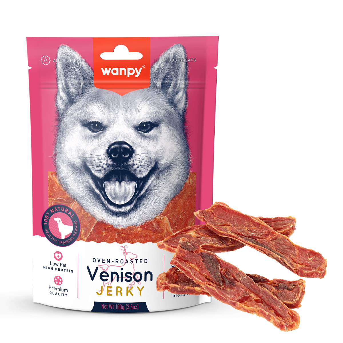 2 Wanpy 100g - Dry Venison Jerky - Image 1