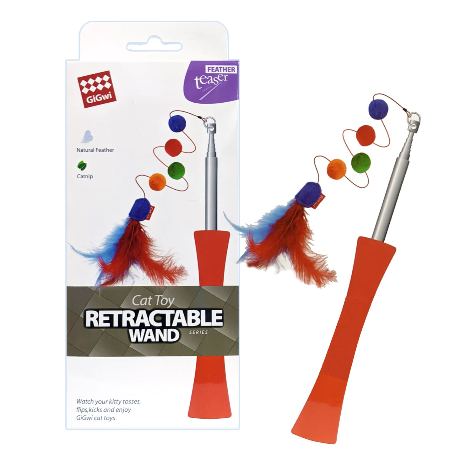 7543 Extendable Catwand Feather Teaser with rattle and tpr handle - Image 1