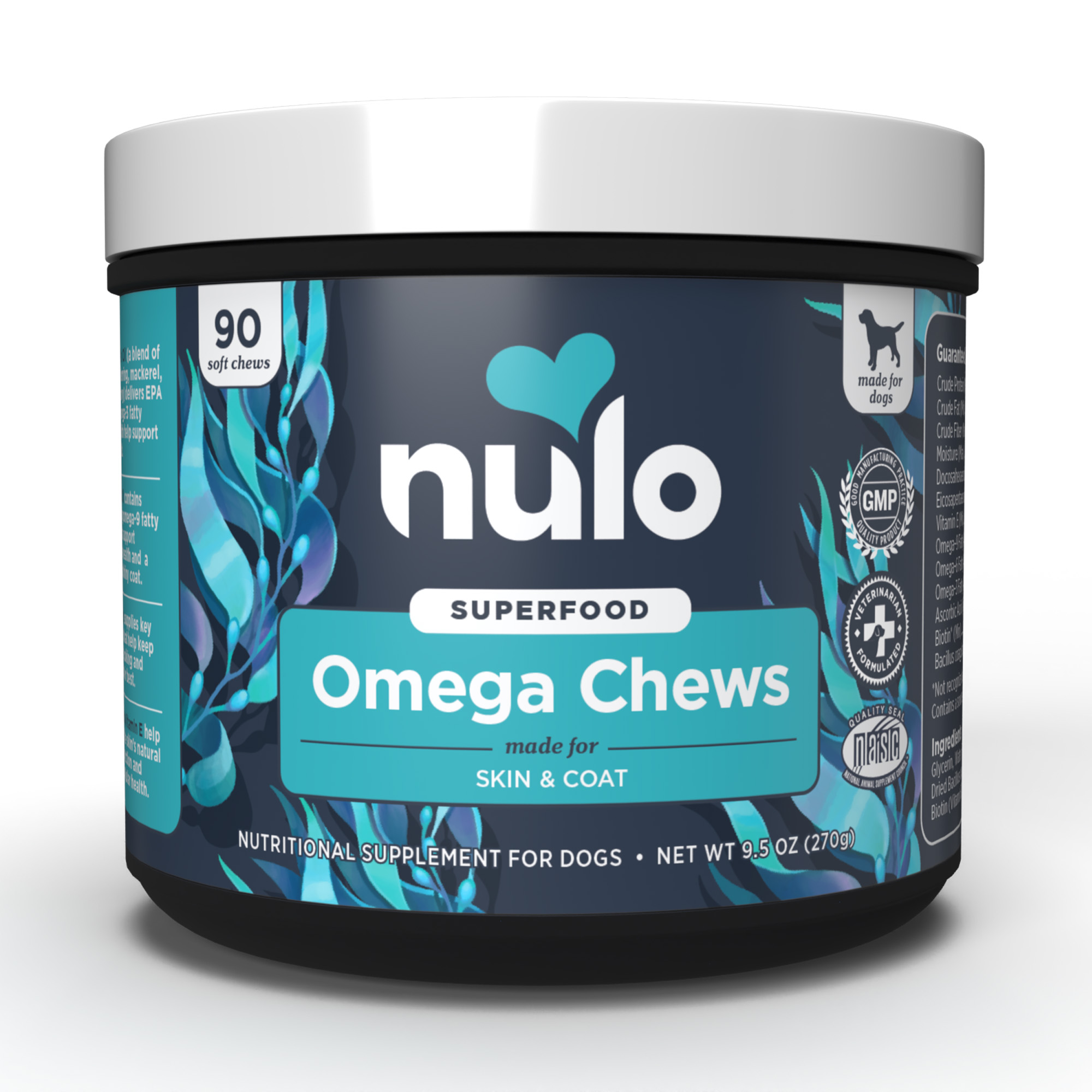 8af163679d07c02fd2e39ea81ef105756e61f346.jpg Nulo Omega Soft Chew for Dogs - 9.5 oz (90 ct. Jar) - Image 1