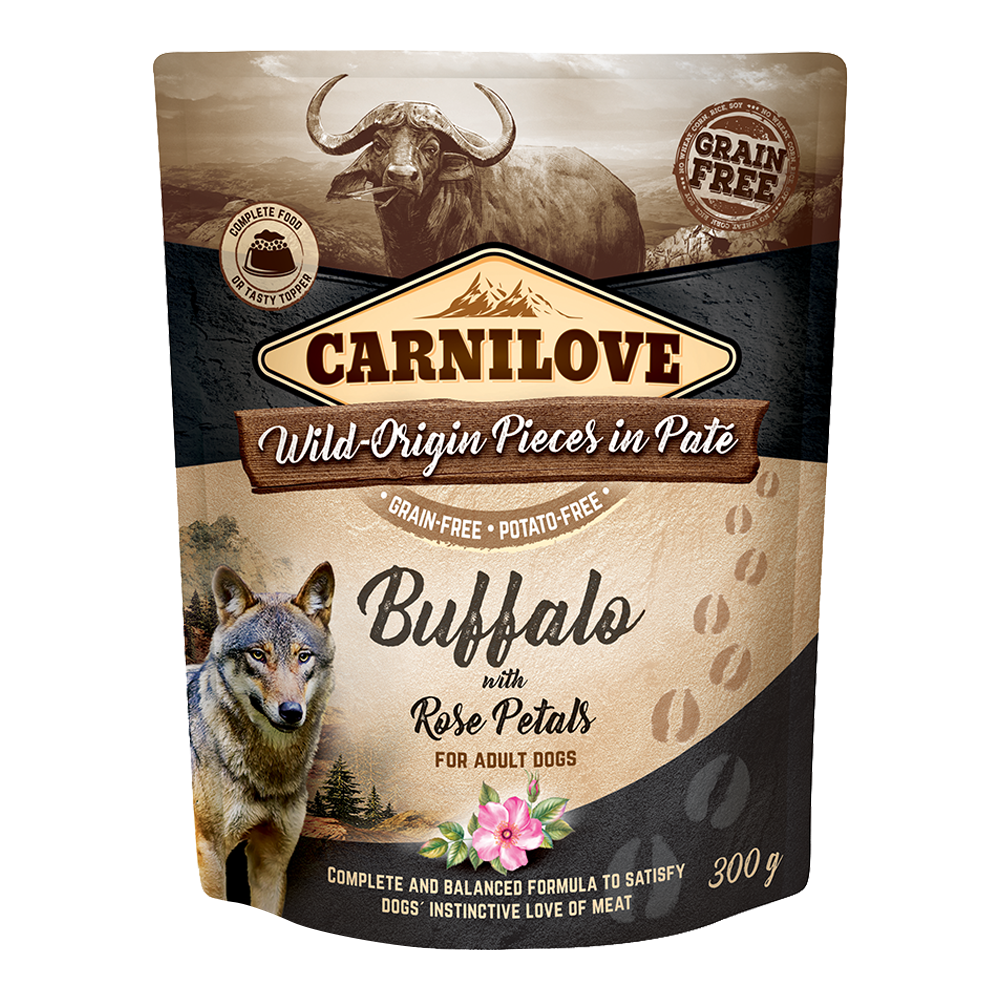 Carnilove Buffalo with Rose Blossom for Adult Dogs (Wet Food Pouches) 12x300g - Image 1