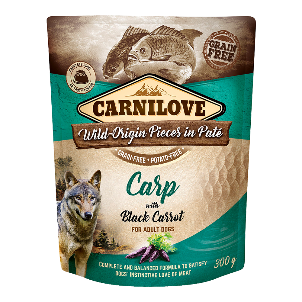 Carnilove Carp with Black Carrot for Adult Dogs (Wet Food Pouches) 12x300g - Image 1