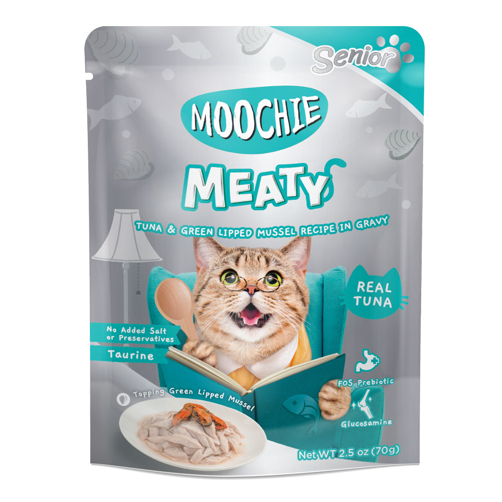 main-104.jpg Moochie Cat Food Tuna & Green Lipped Mussel Recipe in Gravy Pouch 70g - Image 1