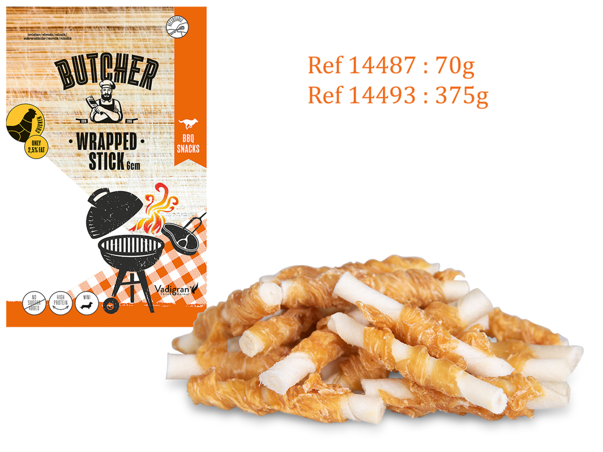 main-294.jpg Vadigran Butcher Chicken Wrapped Stick 6cm 70g MINI - Image 1