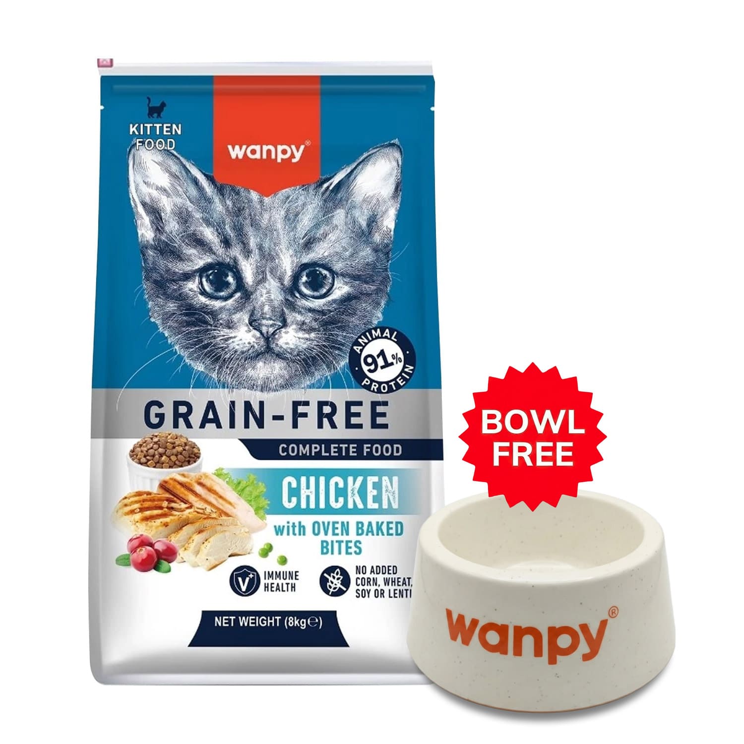 CFC-02-80 Wanpy Grain Free Complete Food for - Kitten – Chicken Recipe, 8kg - Image 1