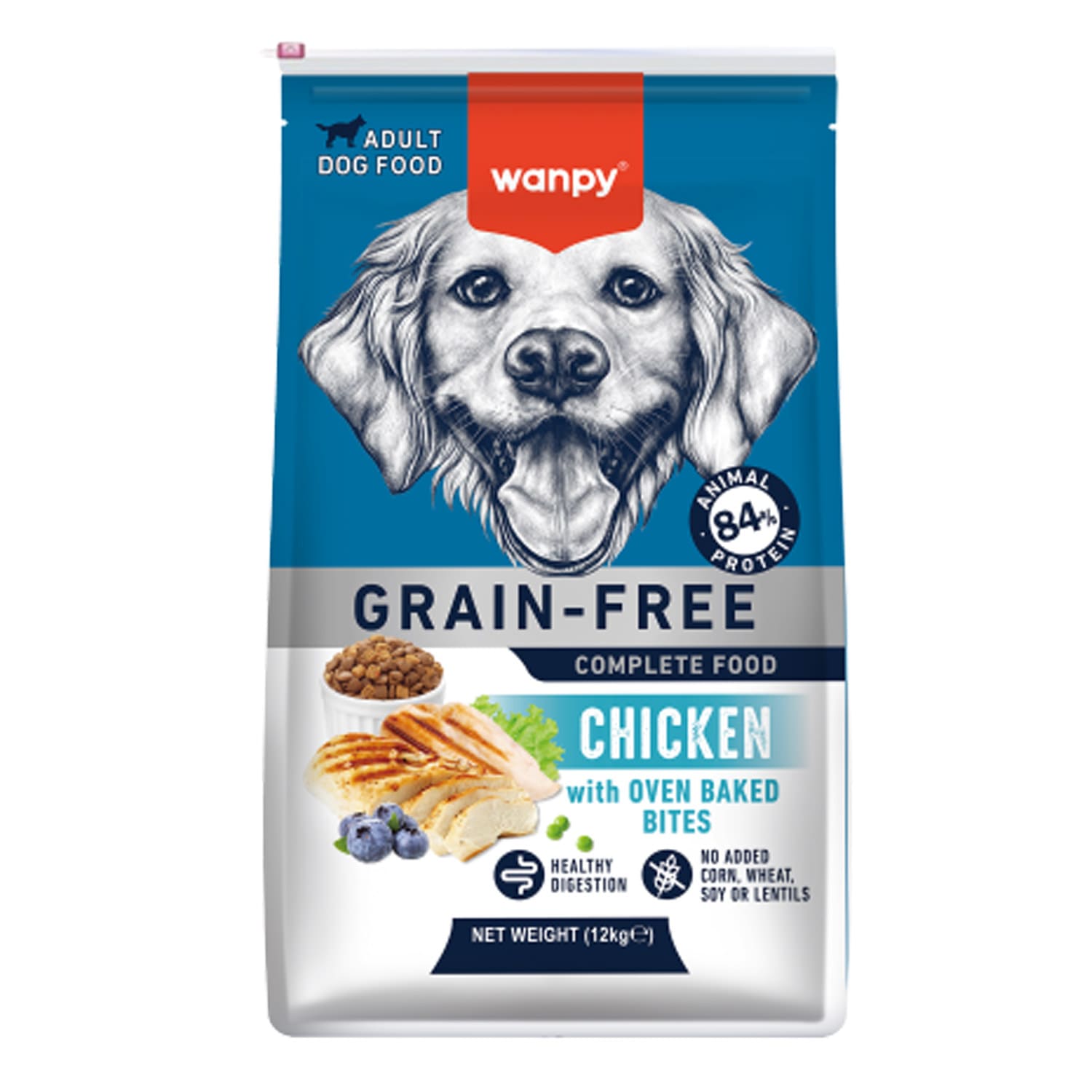 DFC-02-120 Wanpy Grain Free Complete Food for Adult Dog - Chicken Recipe, 12kg - Image 1