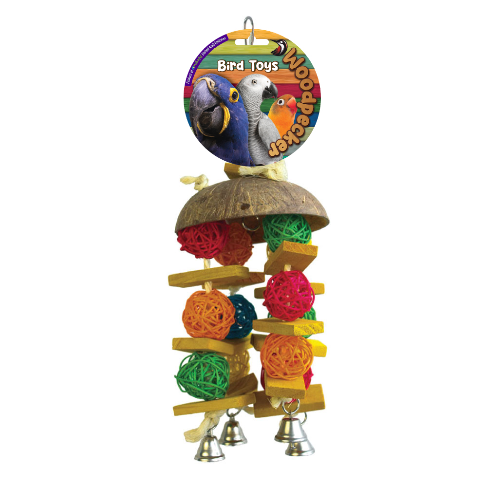 main-48.jpg Woodpecker Bird Toy Hawaiin Coconut With Bell 36*14 Cm - Image 1