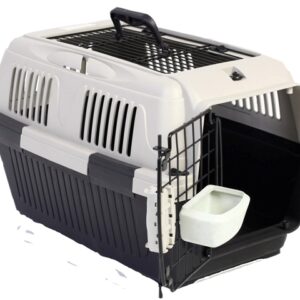 Nutrapet Dog Cat Carrier Open Grill Top Dark Grey Box L57Cms X W37Cms X H35 Cms
