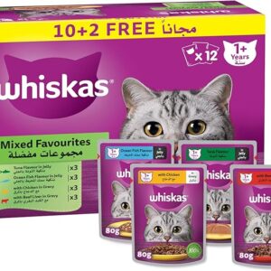 Whiskas Mixed Favourites Wet Cat Food 10+2 Multipack - 12X80G