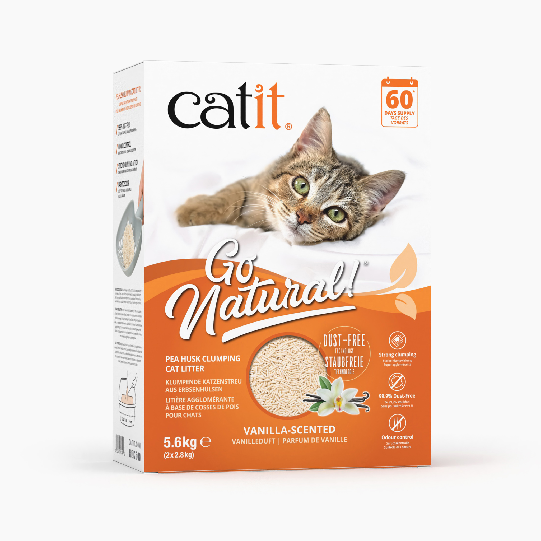49067.png Catit Go Natural! Pea Husk Clumping Cat Litter, Vanilla Scent 2 x 2.8 kg (5.6 kg) - Image 1