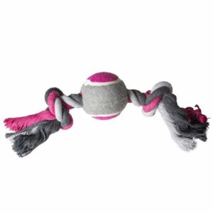 Duvo+ Tug Toy Knotted Cotton & 2Knots & Tennis Ball 30cm,Grey/Pink
