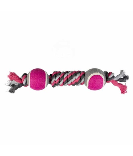 AL-153.jpg Duvo+ Tug Toy Knotted Cotton Dummy & 2 Tennis Ball 38cm,Grey/Pink - Image 1