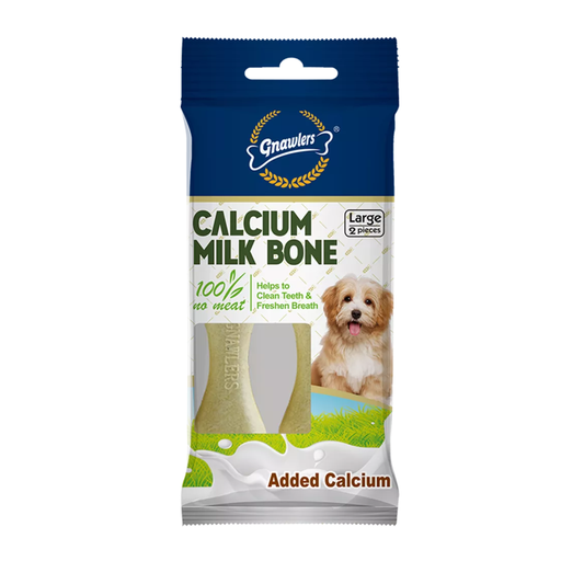 AL-295.png Gnawlers Calcium Milk Bone 4" Large-Snack For Dogs- 2pcs/pack-110g - Image 1