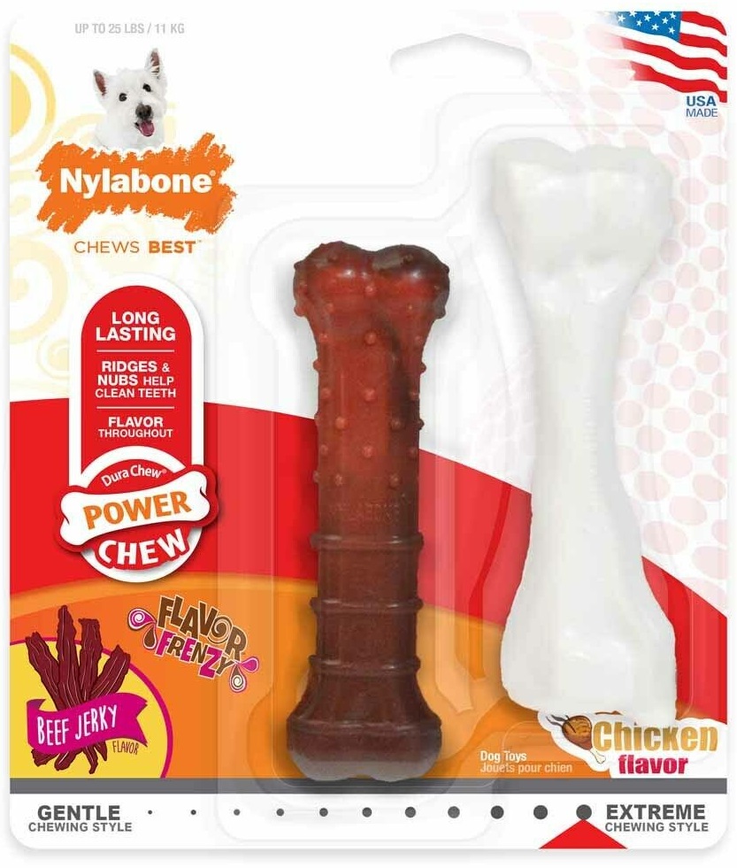 170238592270846945.jpg Nylabone Beefy Twin Pack, Beef Jerky & Chicken Regular - Image 1