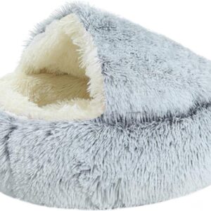 Grizzly Velor Round Plush Grey White Dog Bed Small - 50 x 15cm