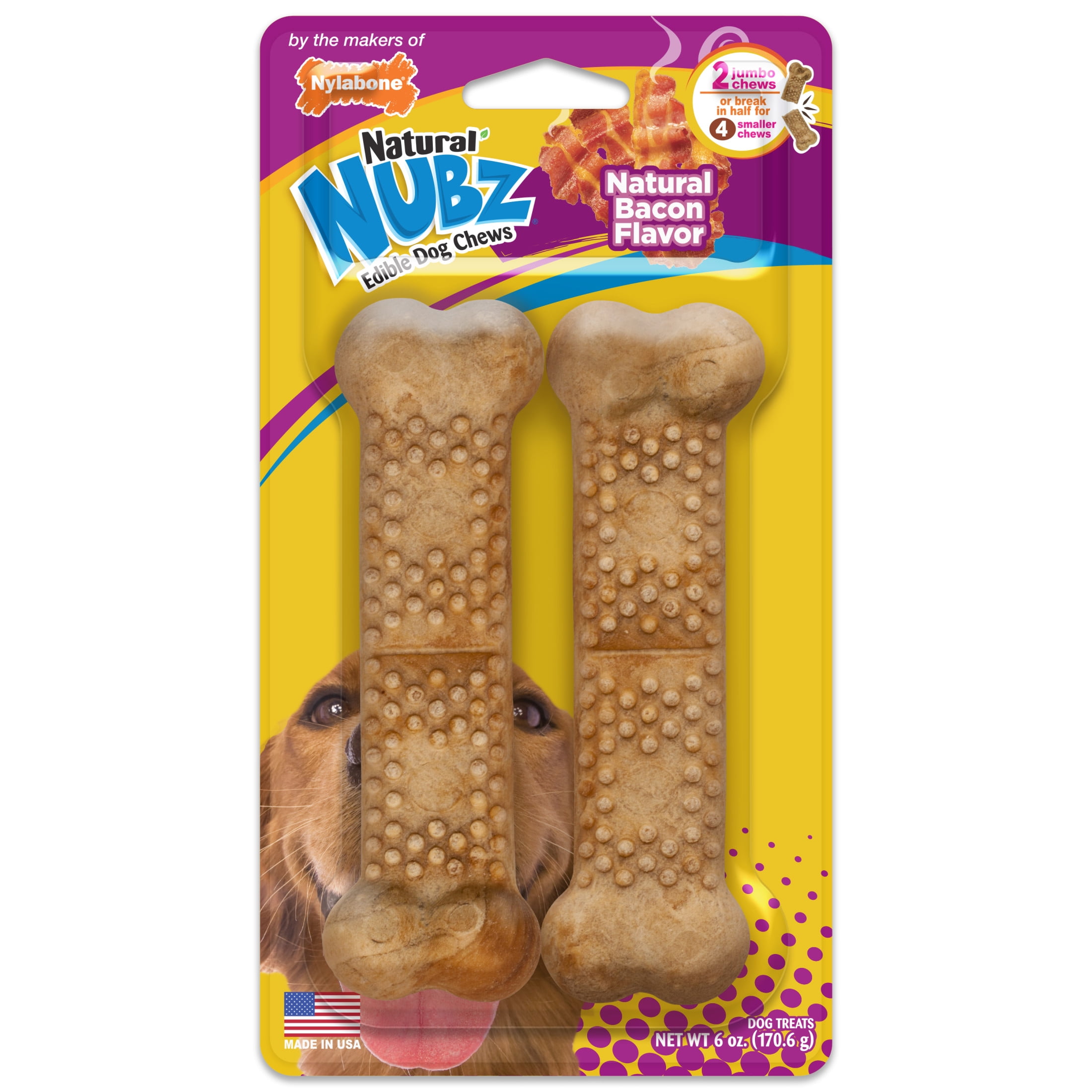 1750754160159519744.jpeg Nylabone Nubz Bacon 2Ct Card (In Shelf Tray) Jumbo Edible Treats - Image 1
