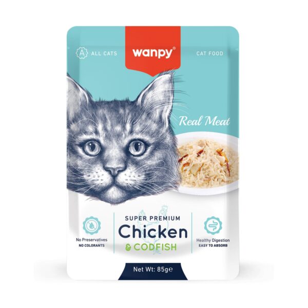 Wanpy Super Premium Wet Cat Food Pouch 85g – Chicken & Codfish