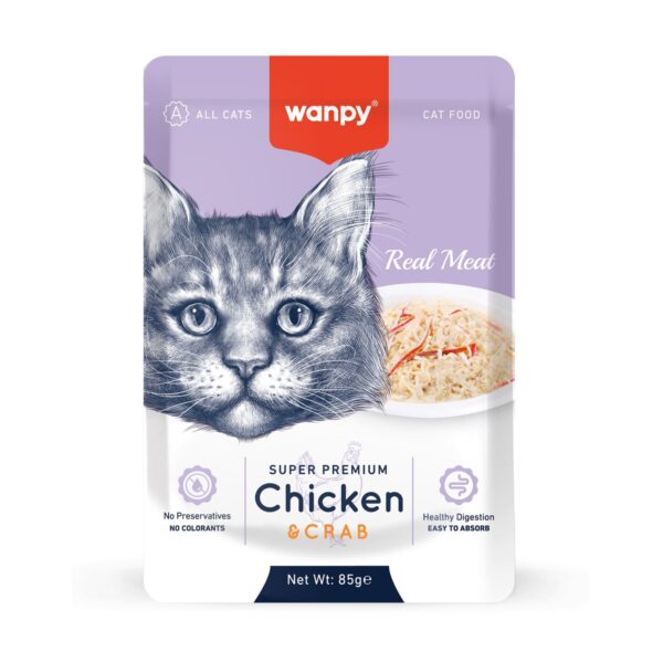 Wanpy Super Premium Wet Cat Food Pouch 85g – Chicken & Crab