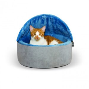 K&H Self-Warming Kitty Bed Hooded Small Blue/Gray 16"/41 Cms