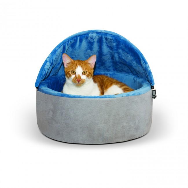 main-1134.jpg K&H Self-Warming Kitty Bed Hooded Small Blue/Gray 16"/41 Cms - Image 1