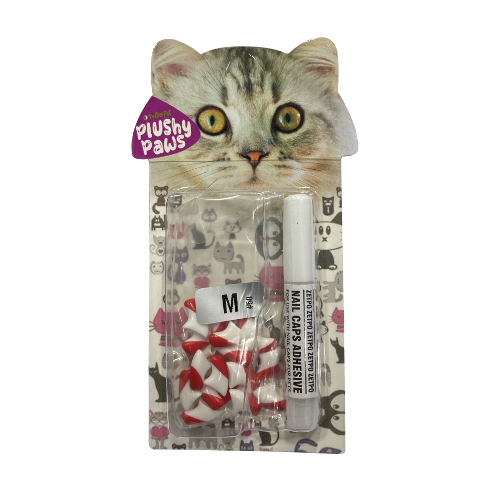 main-189.jpg NutraPet Plushy Paws Nail Caps Dual Red | White #50 Medium - Image 1