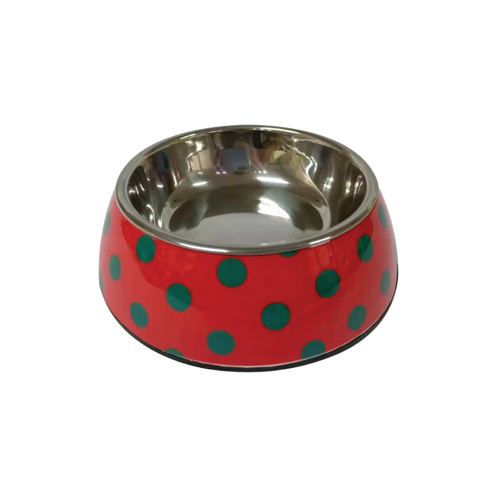 main-22.png NutraPet Applique Melamine Round Bowl Red & Blue Polka M:17.5 * 6.5 cms 350/11.8 ml/oz - Image 1
