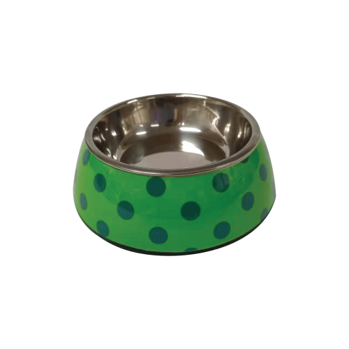 main-26.png NutraPet Applique Melamine Round Bowl Green & Blue Polka L:22 * 7.5 cms 700/23.6 ml/oz - Image 1