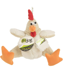 goDogÂ Checkersâ Fat White Rooster with Chew Guard Technologyâ Durable Plush Squeaker Dog Toy, Mini