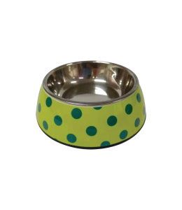 NutraPet Applique Melamine Round Bowl Yellow & Blue Polka M:17.5 * 6.5 cms 350/11.8 ml/oz