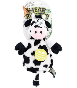HEAR DOGGY!Â Flattie Cow with Chew Guard Technologyâ„ and Silent Squeak Technologyâ„ Plush Dog Toy