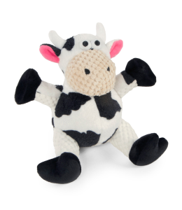 goDog Checkersâ„ Sitting Cow with Chew Guard Technologyâ„Durable Plush Dog Toy, Mini (Just For Meâ„¢)