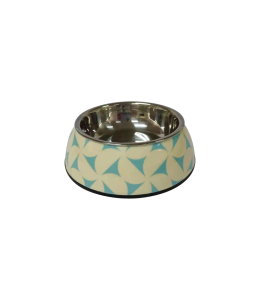 NutraPet Applique Melamine Round Bowl Blue & Jasmine S: 14*4.5 cms 160/5.4 ml/oz