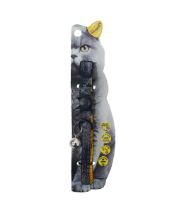 Swooosh Cats in Denim nylon safe collar C-10mm 18/28cm yellow