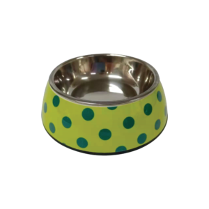 NutraPet Applique Melamine Round Bowl Yellow & Blue Polka L:22 * 7.5 cms 700/23.6 ml/oz