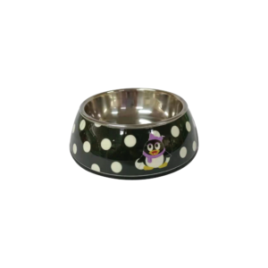 NutraPet Applique Melamine Round Bowl BLack & White Polka L:22 * 7.5 cms 700/23.6 ml/oz