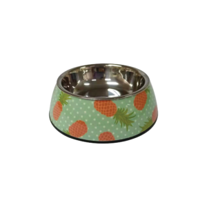 NutraPet Applique Melamine Round Bowl Pineapple & Green L:22 * 7.5 cms 700/23.6 ml/oz