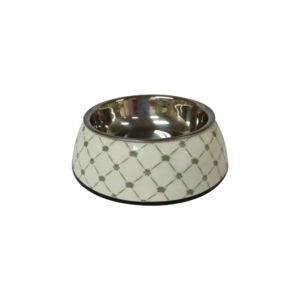 NutraPet Applique Melamine Round Bowl Black & White L:22 * 7.5 cms 700/23.6 ml/oz