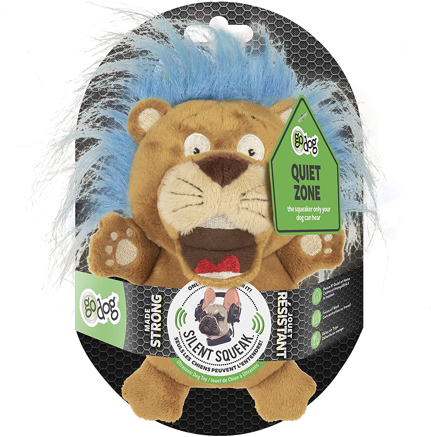 main-428.jpg goDog® Silent Squeak™ Crazy Hairs Lion with Chew Guard Technology™ Durable Plush Dog Toy, Small - Image 1