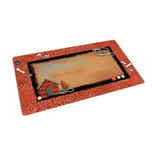 Dry Mate Swirl Border Red Dog House Dog Bowl Place Mat 16 X 28 Inches