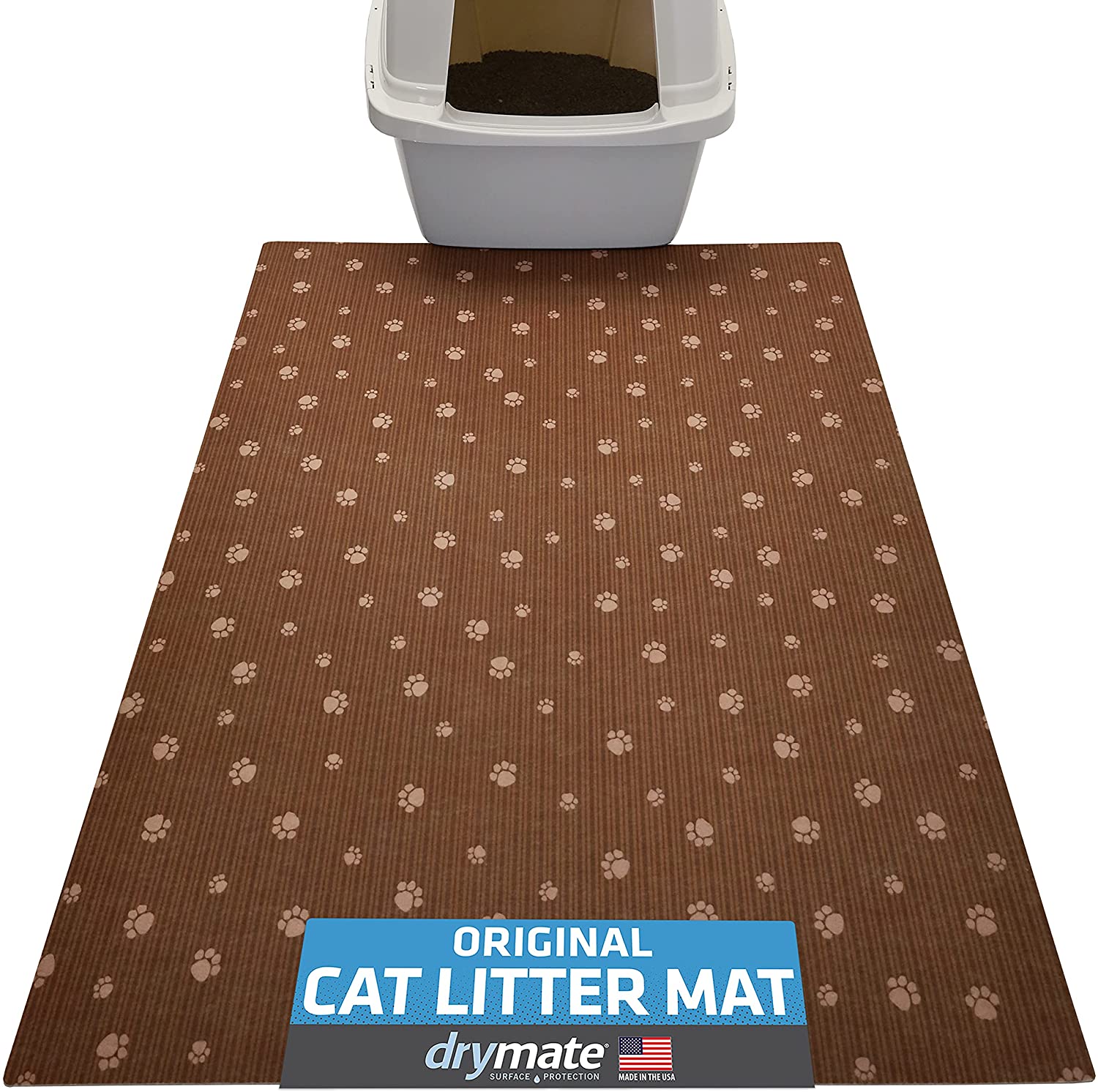 main-59.jpg Dry Mate Brown Stripe Tan Paw Cat Litter Mat 28 X 36 Inches - Image 1