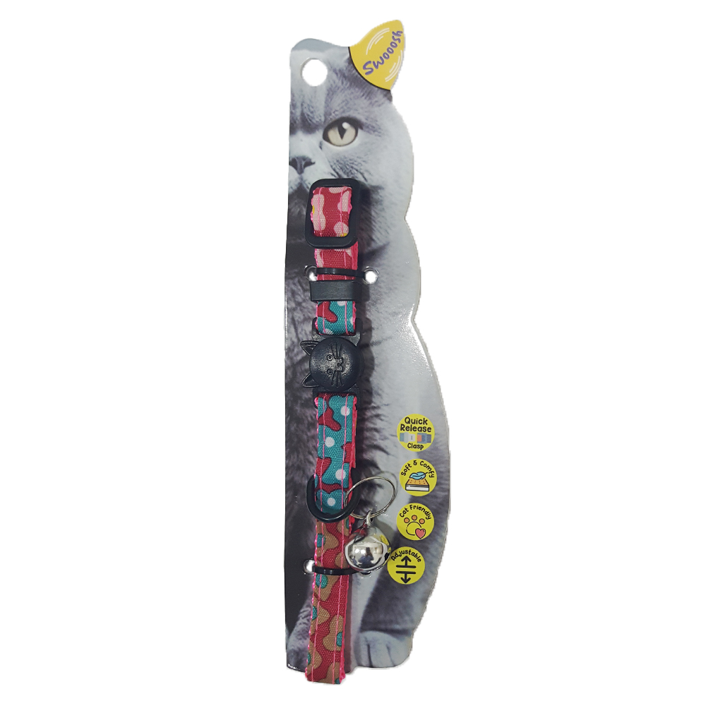 main-703.jpg Swooosh Leafy Cats safe collar C-10mm 18/28cm pink - Image 1