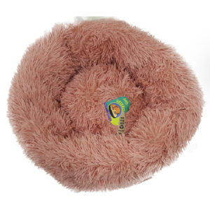 Grizzly Velor Plush Round Bed Beige Pink Large- 71 x 20cm