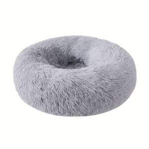Grizzly Velor Plush Round Bed Grey Small - 50 x 15cm