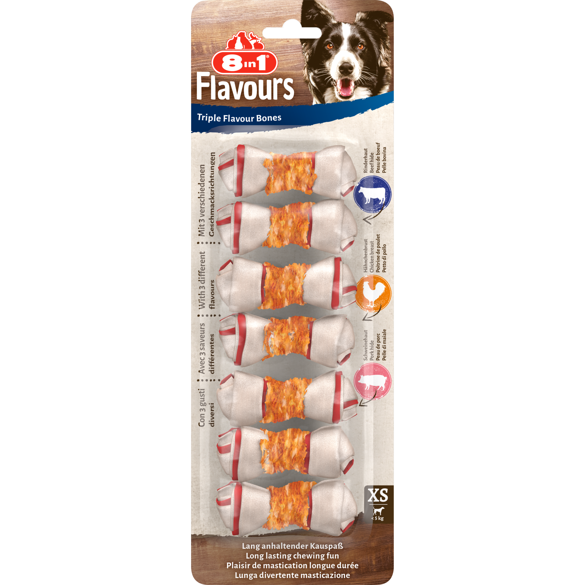 48340.png 8in1 Triple Flavour Bones XS, 7pcs, 98 g - Image 1