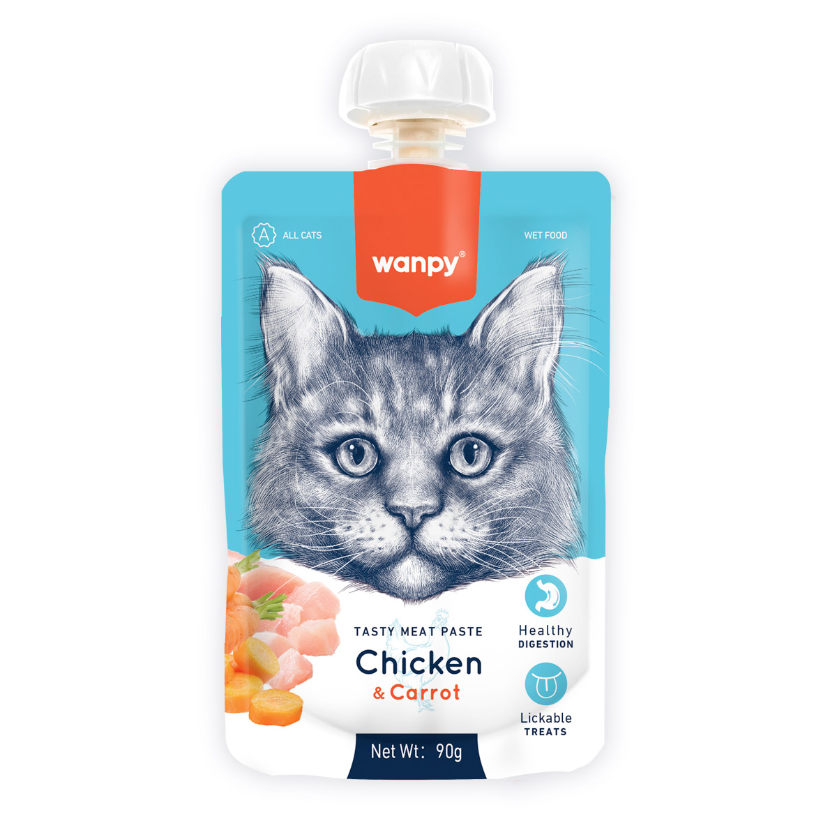 Wanpy-Chicken-Carrot-CAT.jpg Wanpy Tasty Meat Paste Chicken with Carrot for Cats 90g - Image 1