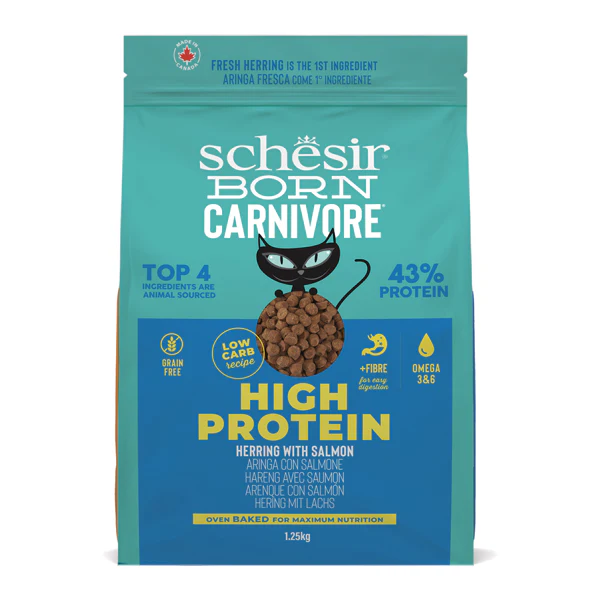home-4.webp Schesir Born Carnivore Grain Free Oven Baked Dry Cat Herring & Salmon 1.25kg - Image 1
