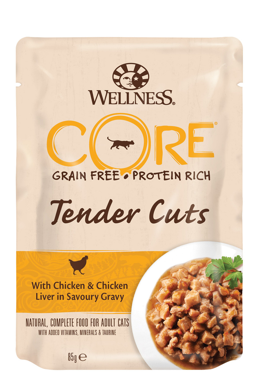 17851417691833264946.jpg Wellness Core Tender Cuts Chicken and chicken Liver Adult Cat 85g - Image 1