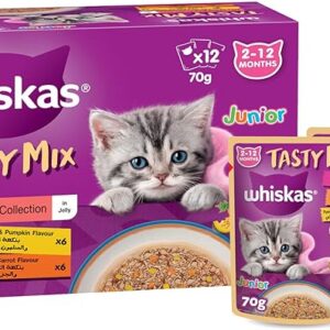Whiskas Kitten Mix Of The Sea Collection Wet Cat Food In Jelly | Kitten 2-12 Months | 12 X 70G