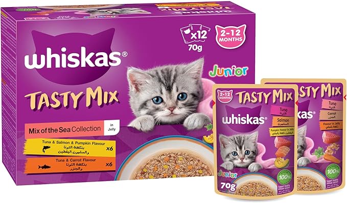 1785145042347339639.jpg Whiskas Kitten Mix Of The Sea Collection Wet Cat Food In Jelly | Kitten 2-12 Months | 12 X 70G - Image 1