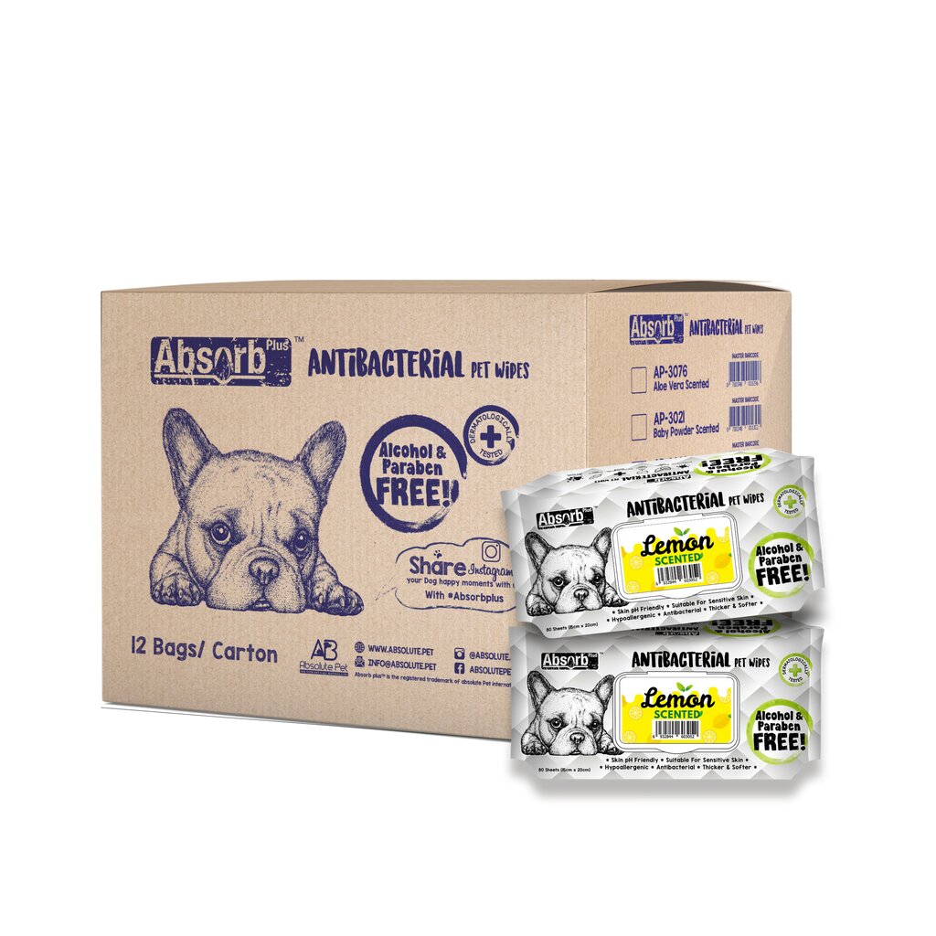 18-7.jpg Absolute Pet Absorb Plus Antibacterial Pet Wipes Lemon 80 sheets -(1Box 12pcs) - Image 1
