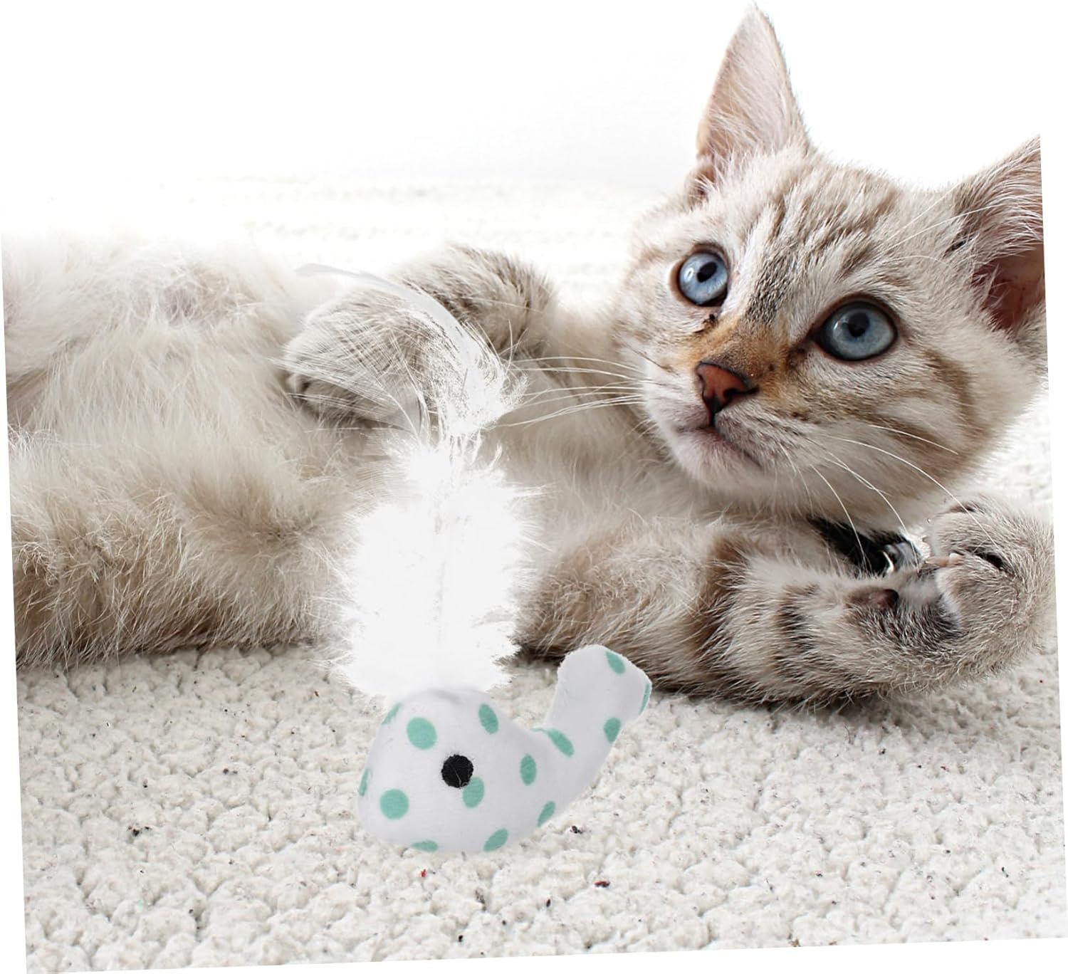 71UCAf2B-kqL._AC_SL1500_.jpg Wild Catz Hairy Whales Plush Cat Toy with Multicolour - 8cm - Image 1